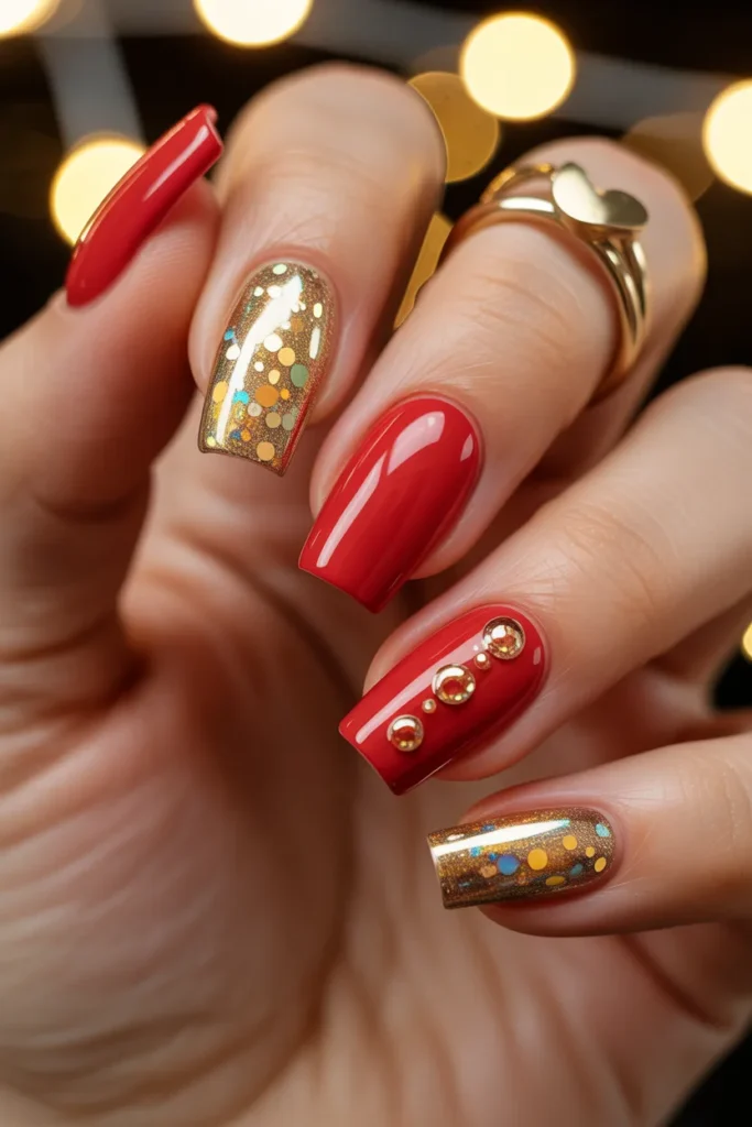22 Red and Gold Nails — New Years Eve Set