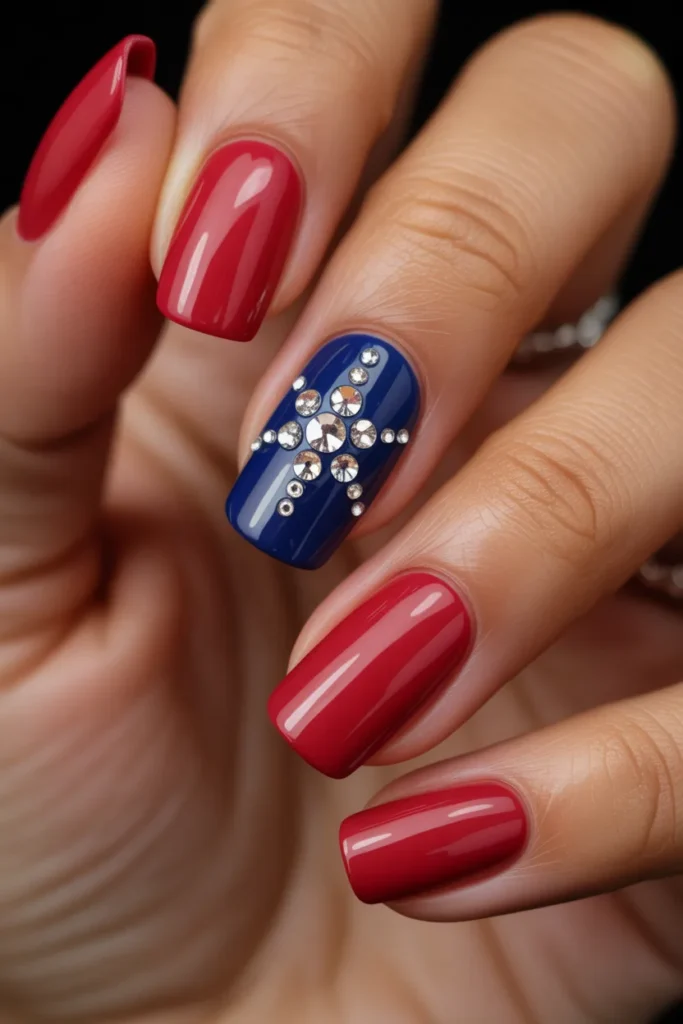 22 Rhinestone Star 4th of July Nails · Intermediate