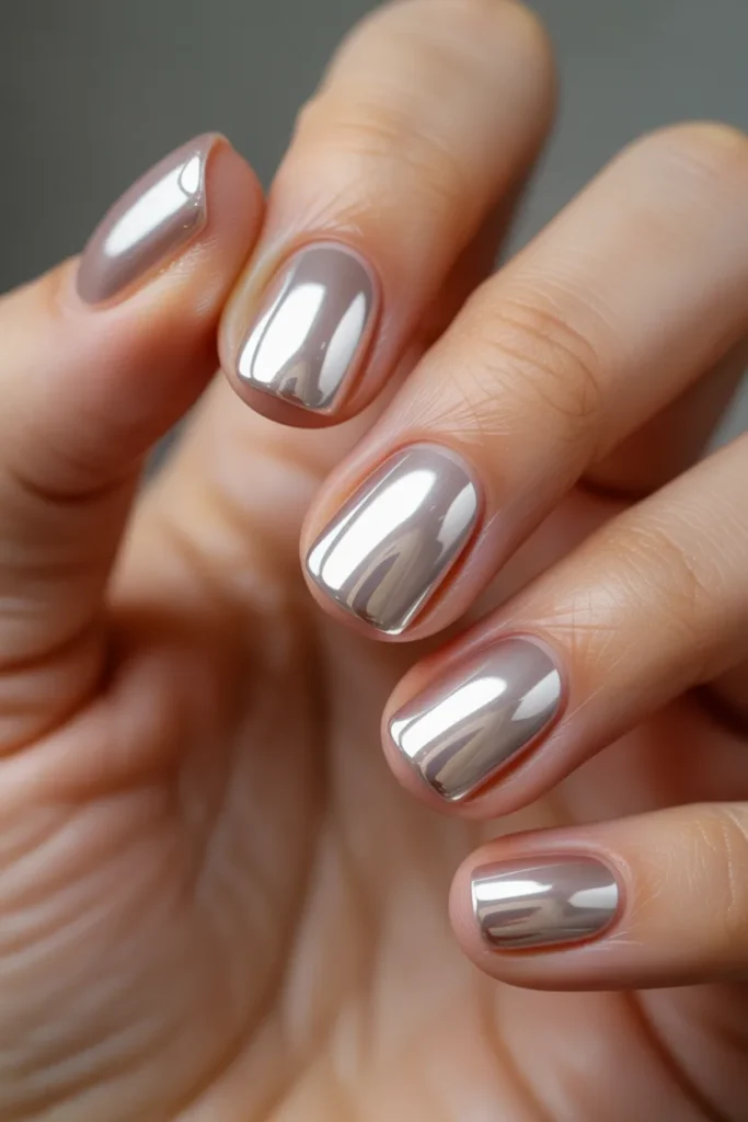 22 Short Square Summer Nails — Chrome Pearl