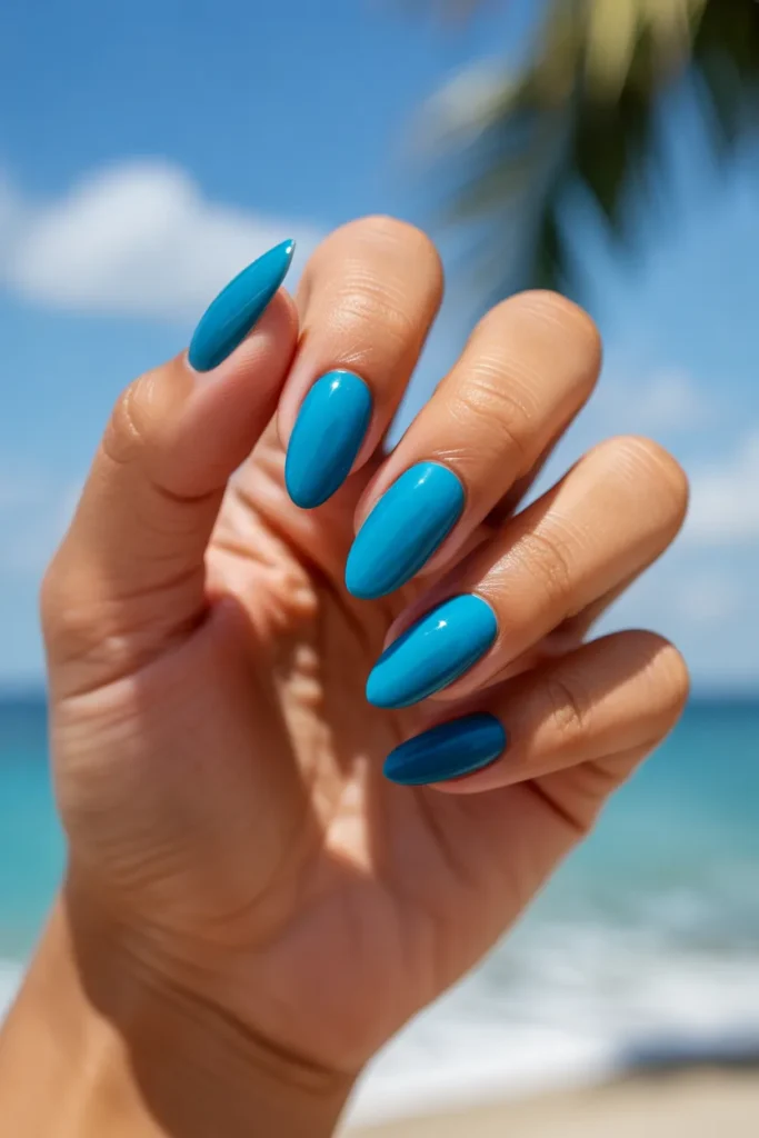 22 Turquoise Blue Short Almond Nails