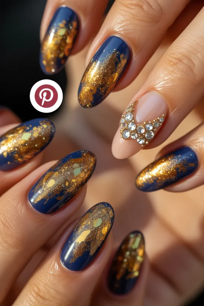 22 — Galaxy Nails with Gold Dust — A Cosmic Glow