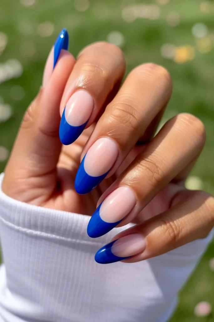 22. Blue and White French Tips — School Spirit Option