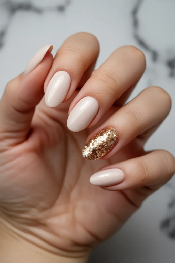 Glitter Nails 23 22. Glitter Accent Nails Within a Neutral Set