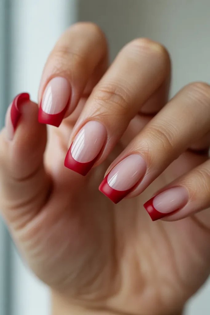 22. Matte Red French Tip Nails