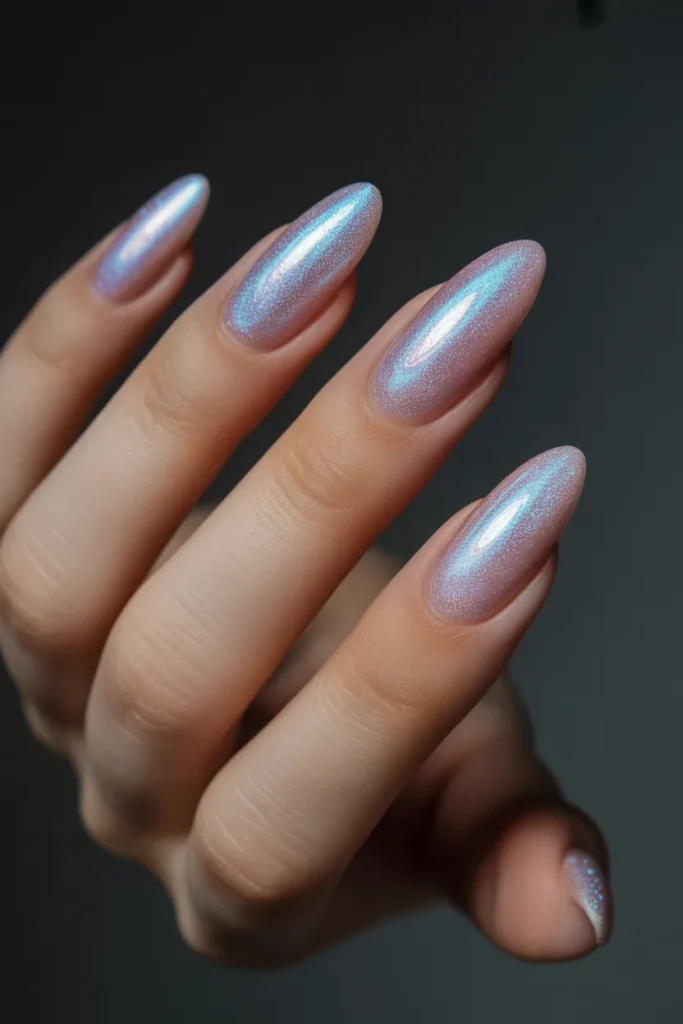 22. Pink and Blue Nails Aesthetic — Holographic Iridescent Set