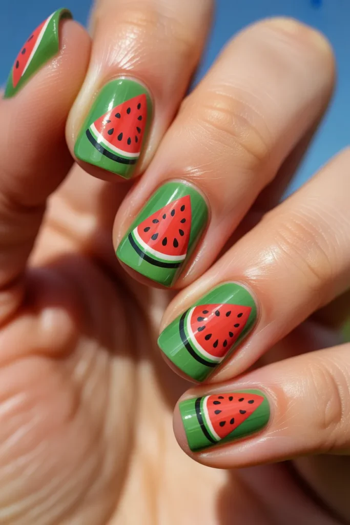 23 Watermelon Nail Designs Cute — Stamped · Beginner
