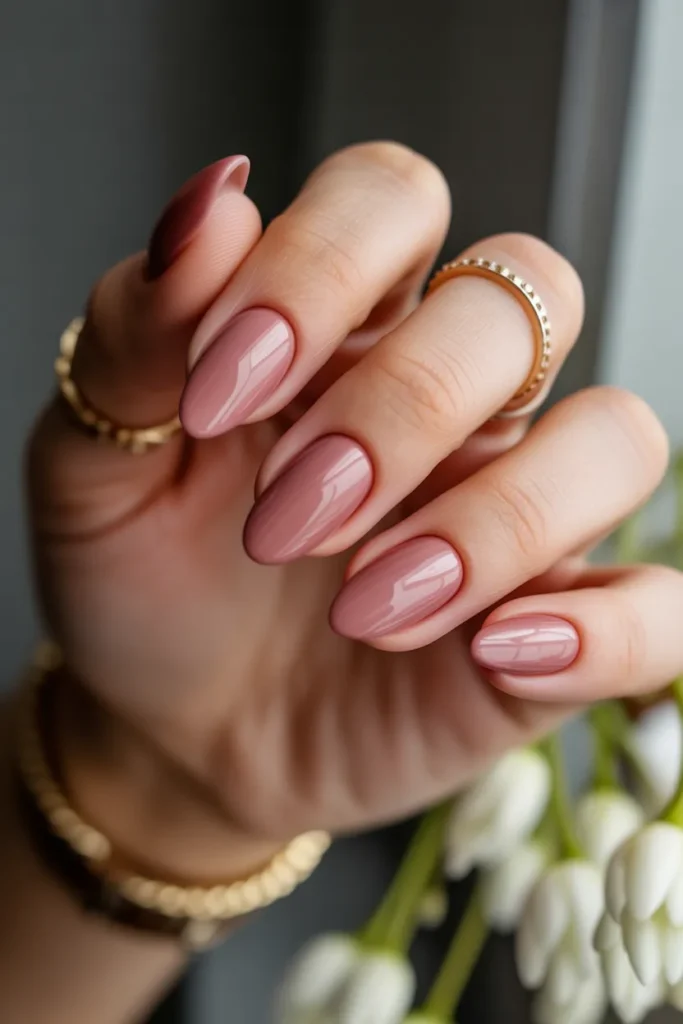 23 Wedding Guest Nails for May — Dusty Rose Almond