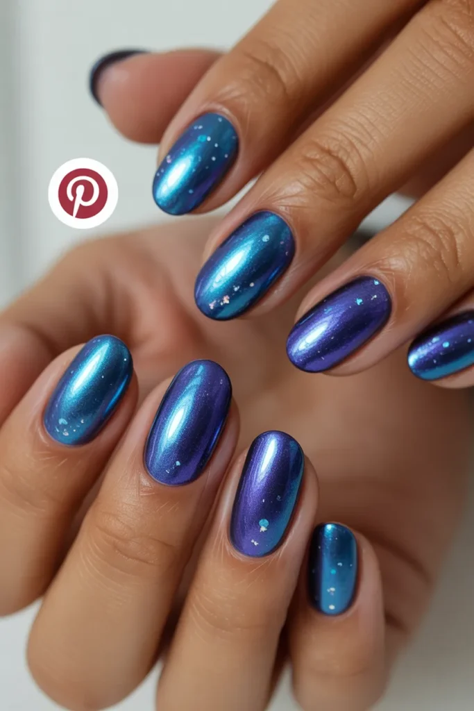 23 — Blue Night Sky Nails — Gel Chrome Edition