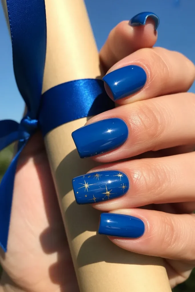 23. Royal Blue Nail Designs for Graduation