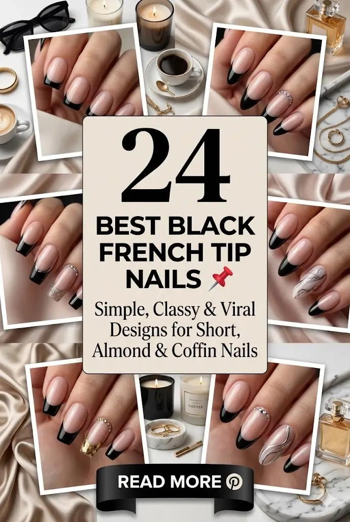24 Best Black French Tip Nails 📌 Simple Classy Viral Designs for Short Almond Coffin Nails 1