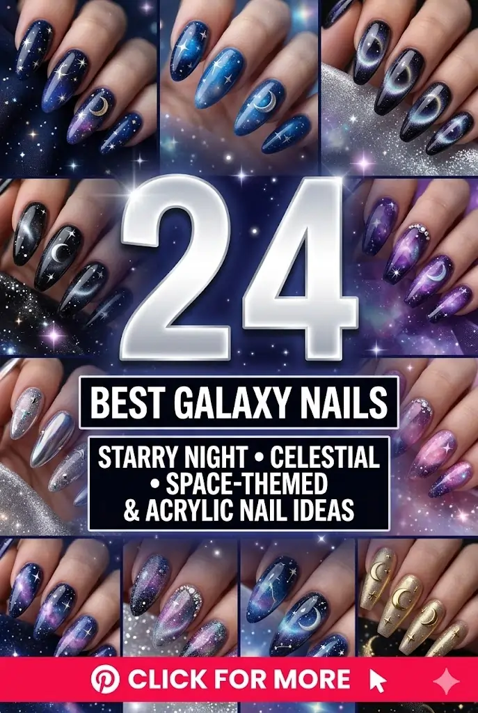 24 Best Galaxy Nails 💙 Starry Night Celestial Space Themed Acrylic Nail Ideas 1