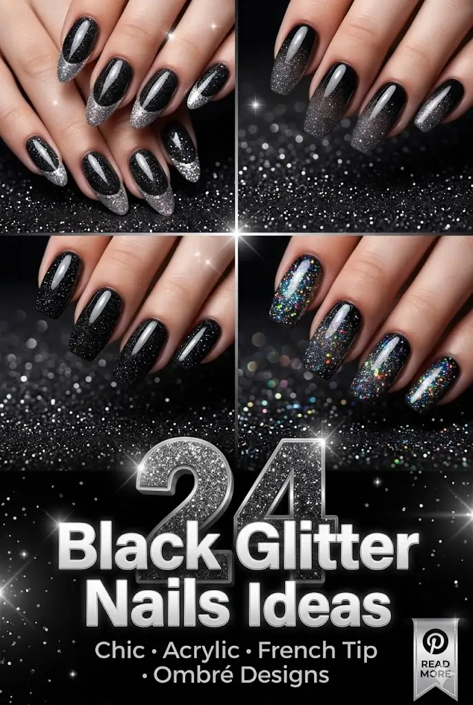 24 Black Glitter Nails Ideas 🖤 Chic Acrylic French Tip Ombre Designs 1