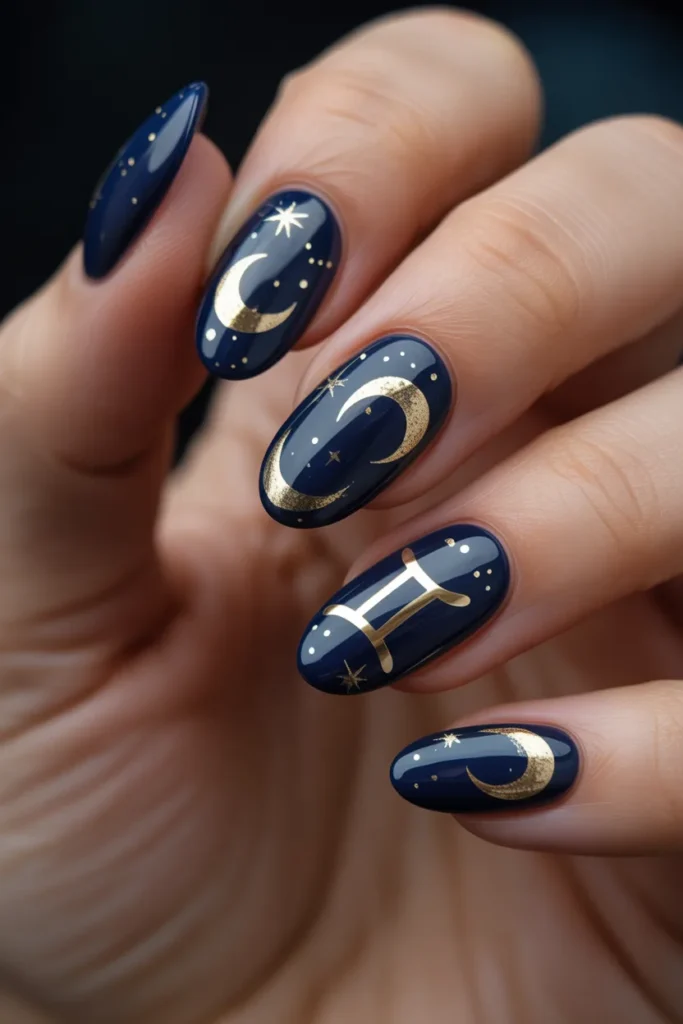 24 Gemini Nails — Celestial Moon and Stars · Intermediate