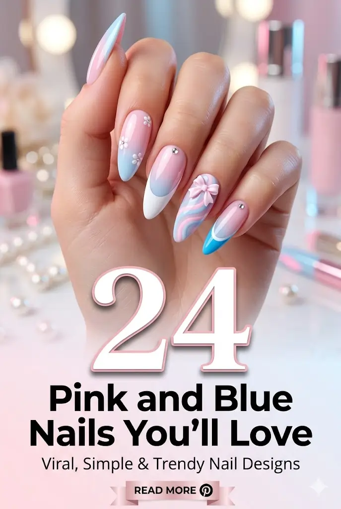24 Pink and Blue Nails Youll Love 💅 Viral Simple Trendy Pink and Blue Nail Designs 1
