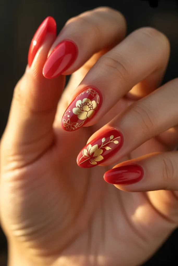 24 Red and Gold Nails — Lunar New Year