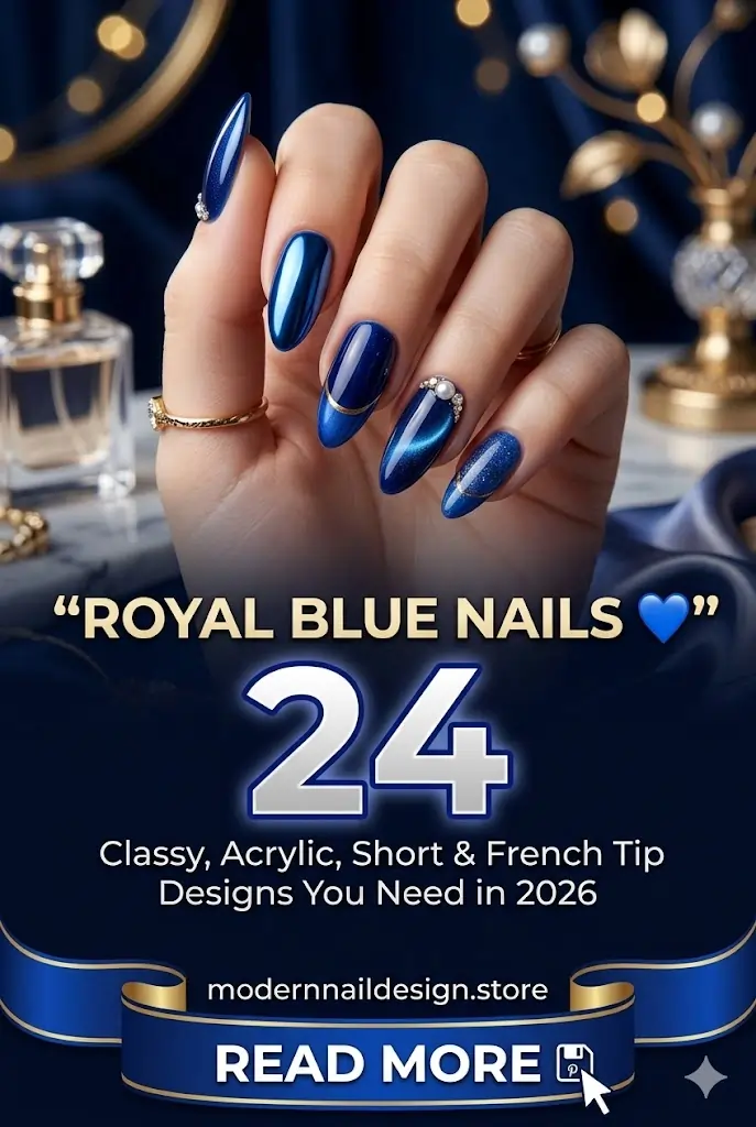 24 Royal Blue Nails 💙 Classy Acrylic Short French Tip Designs You Need in 2026 1