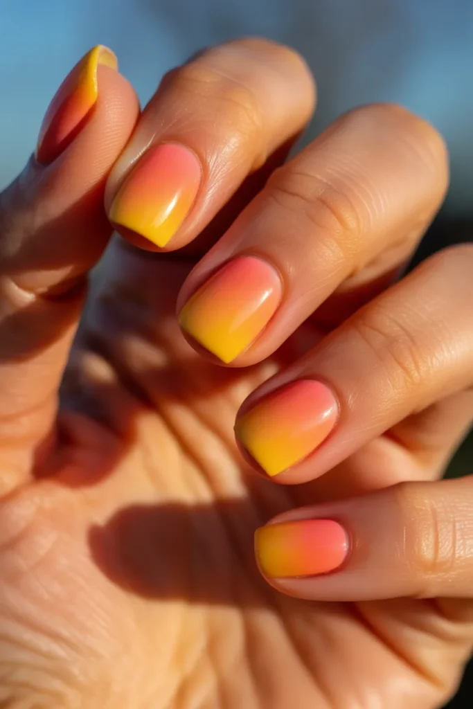 24 Short Square Summer Nails — Sunset Ombre