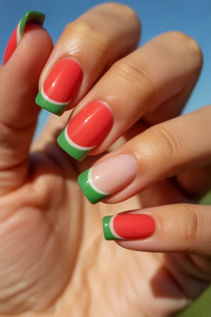 24 Watermelon Nail Color — Red Green French Mix · Beginner