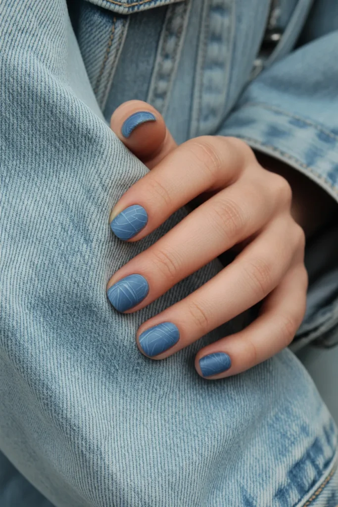 24. Denim Blue Nails — The Texture Trend