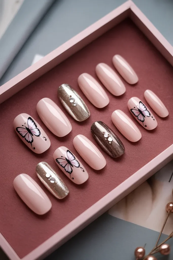 24. Fake Nails with Butterfly Art