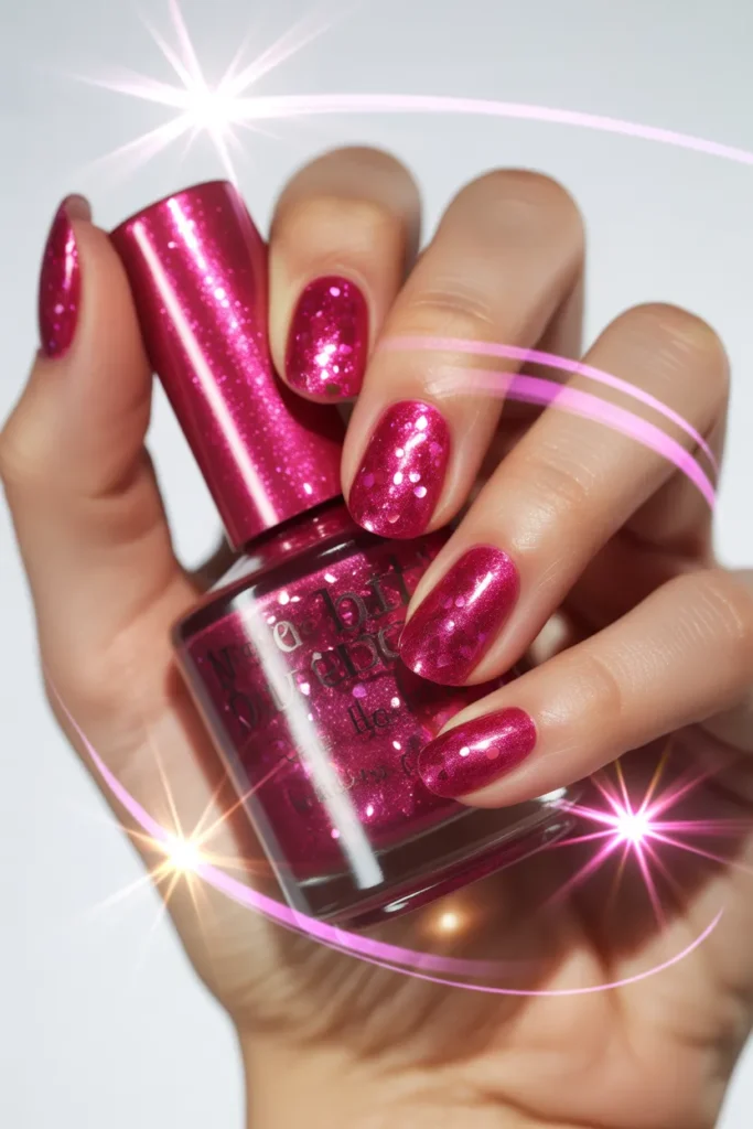 24. Hot Pink and Magenta Glitter Nail Polish