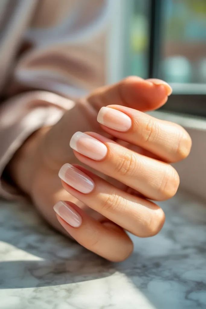 Short Acrylic Nails 25 24. Sheer Nude Jelly