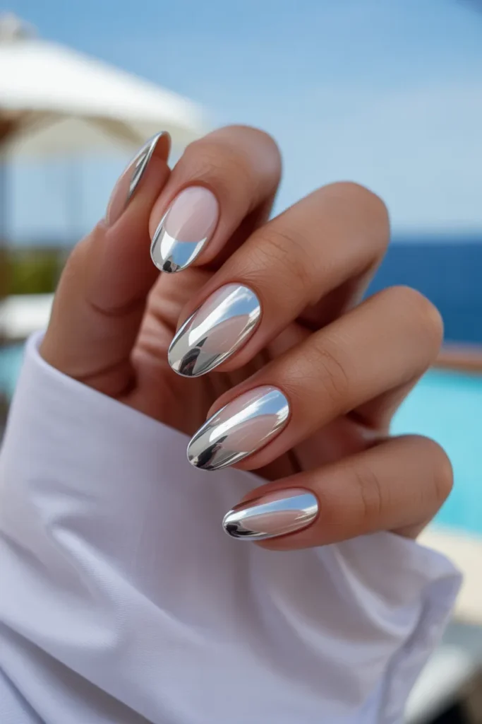 24. Silver Metallic Tips — Cruise and Holiday Nails