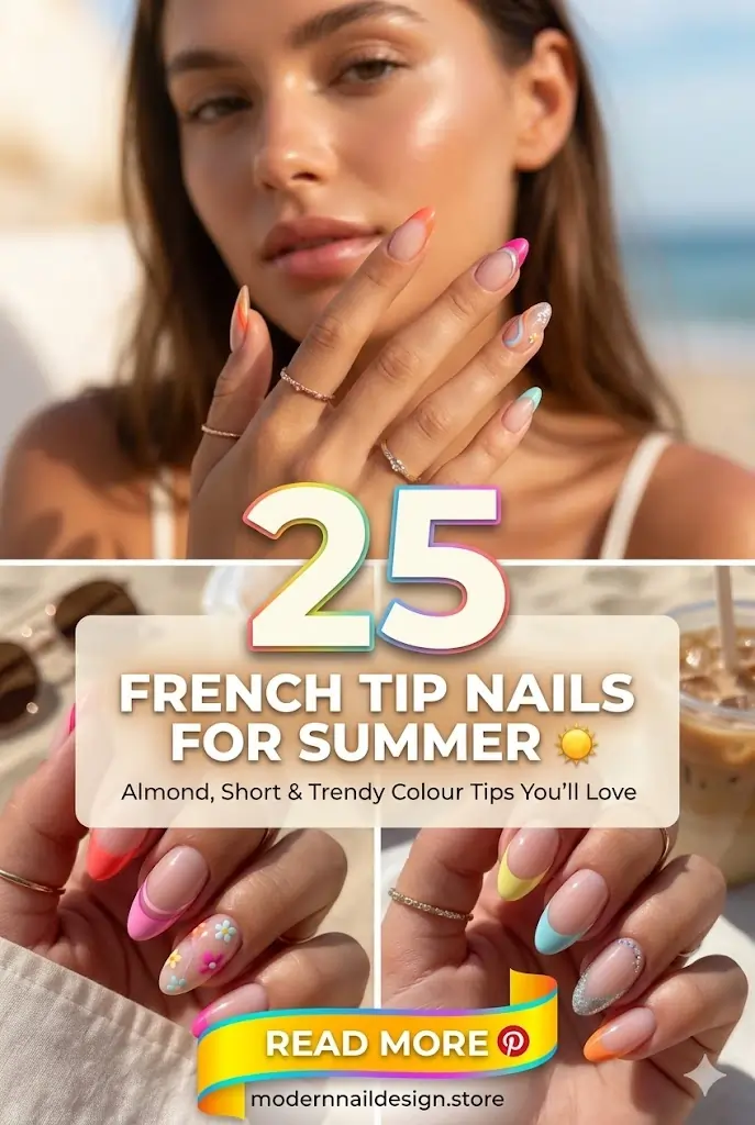 25 French Tip Nails for Summer ☀️ Almond Short Trendy Colour Tips Youll Love 1