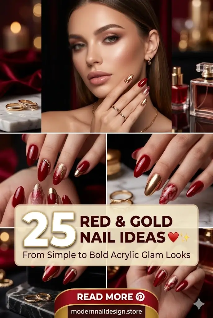 Red and Gold Nails