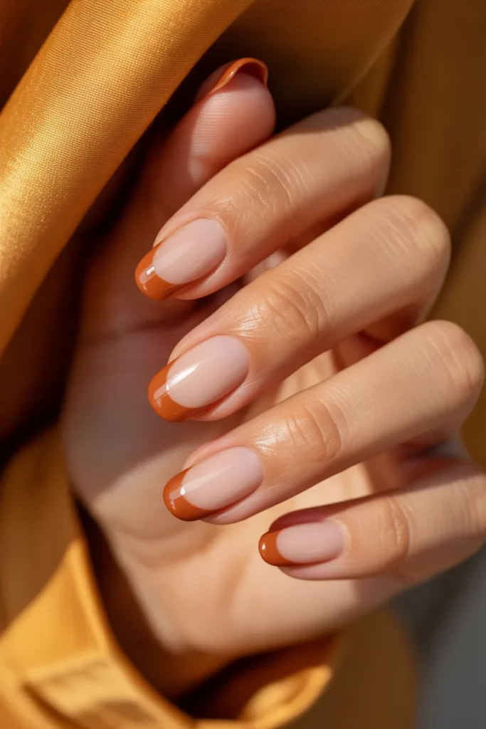 25. Late Summer French Tips — Warm Amber and Terracotta