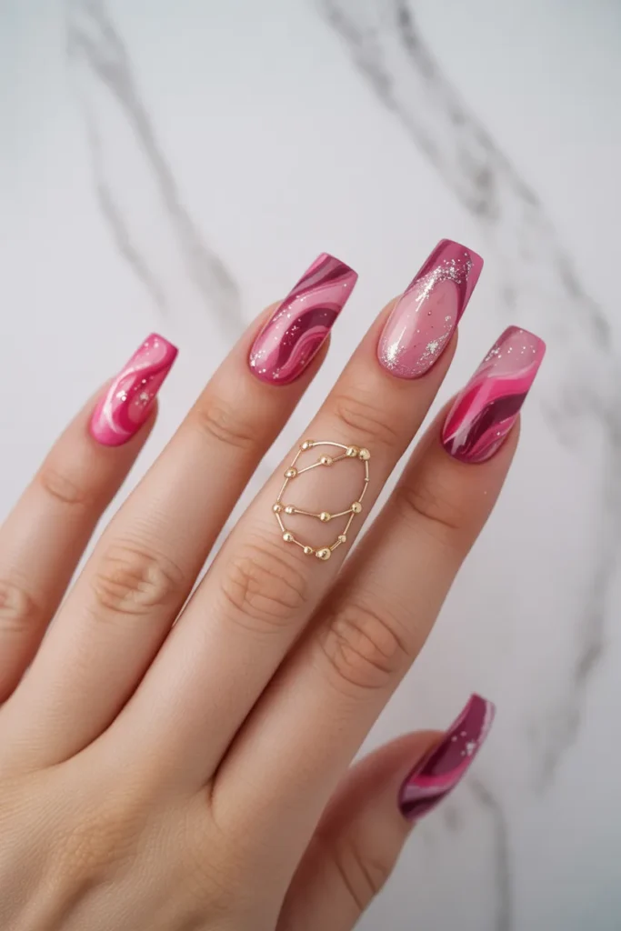 3 — Pink Galaxy Nails