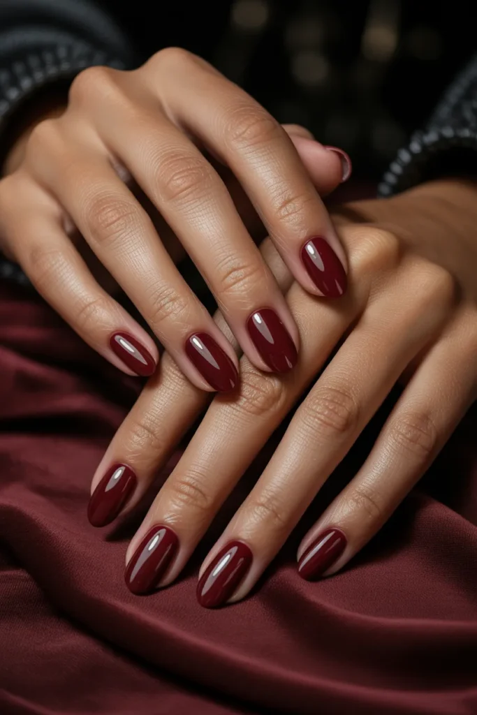 3. Burgundy Red Oval Nails — Rich Confident Timeless