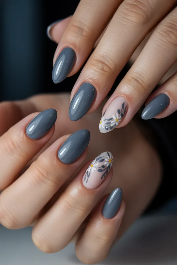 3. Dusty Blue Florals on Grey — Moody Summer Elegance