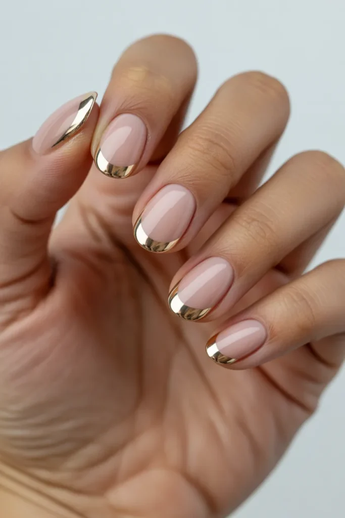 3. Gold Chrome French Tip Nails — The Elevated Classic