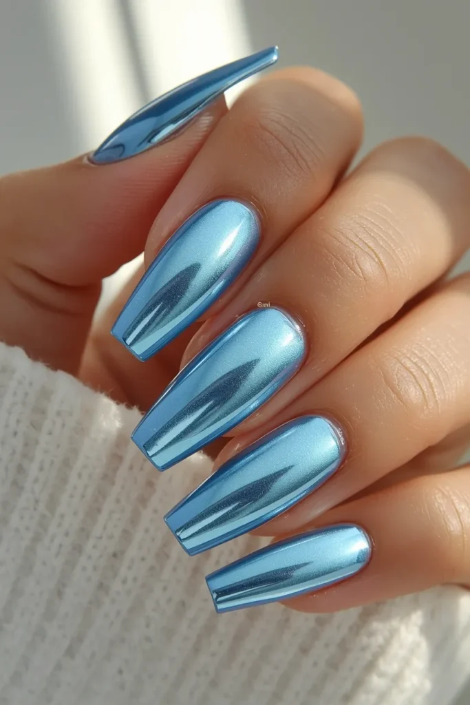 3. Periwinkle Blue Chrome Nails That Capture the Color of Clear Spring Skies