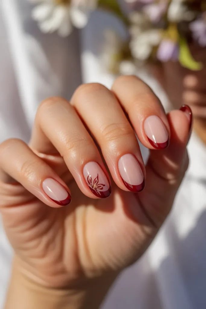 3. Red French Tip Nails with Flower Nail Art