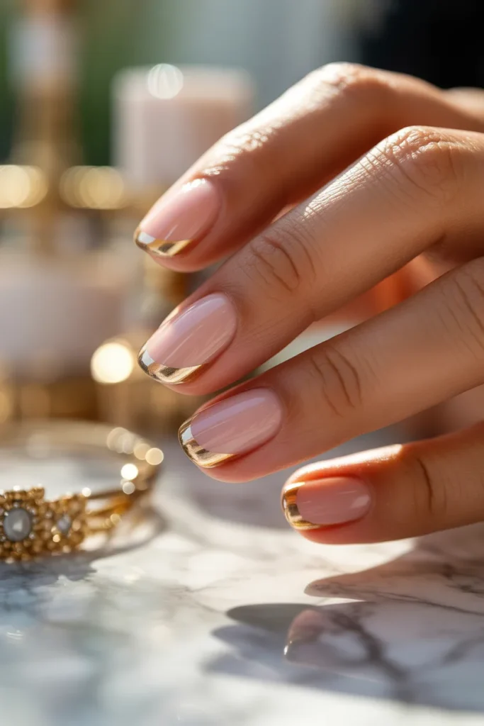 3.Gold French Tip Fancy Gel X Nails 1