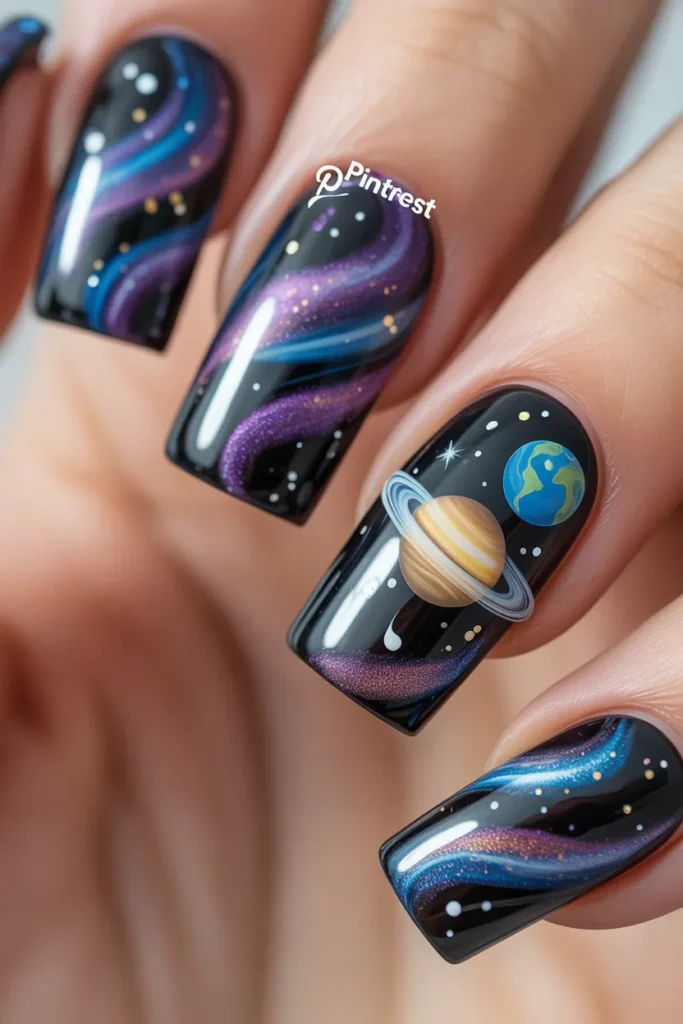 4 — Galaxy Nails Acrylic with Solar System Detail