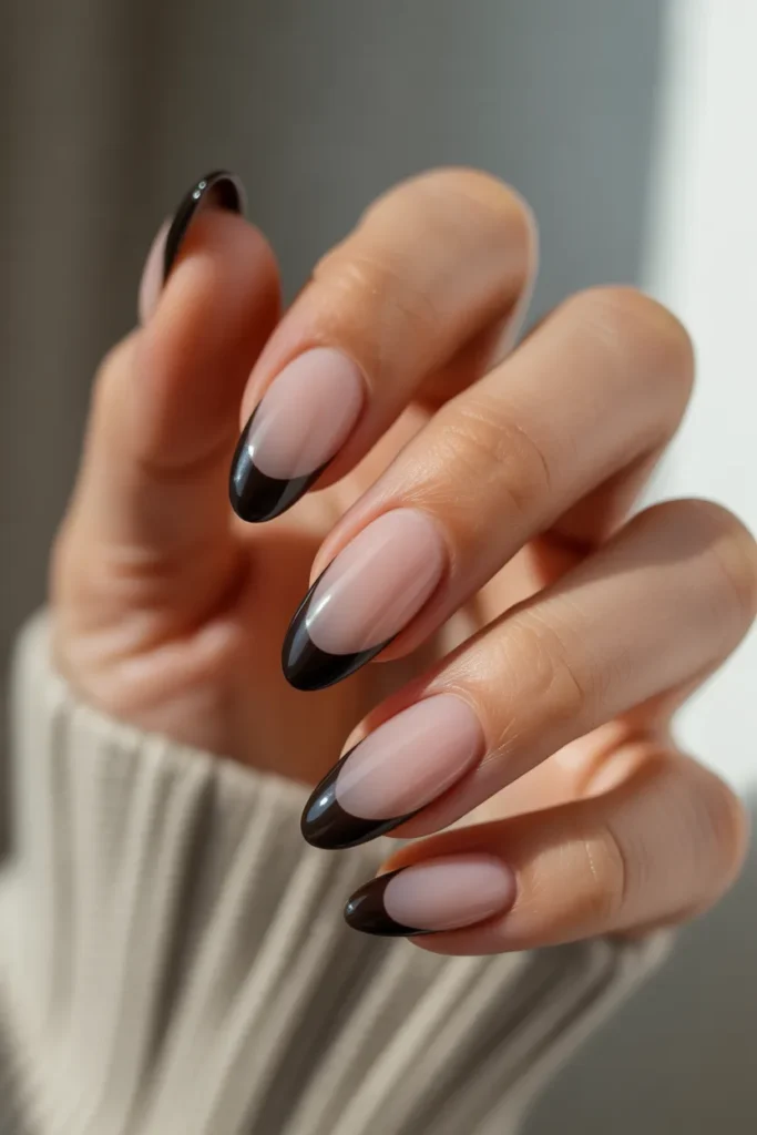 4. Black French Tip Almond Shape