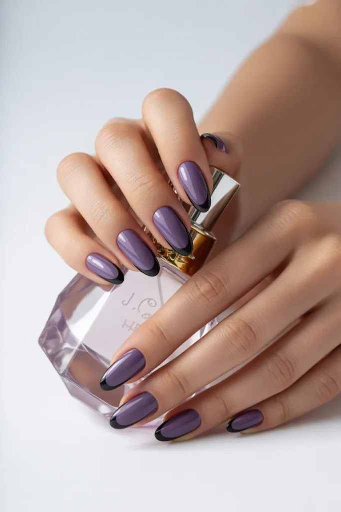 4. Black and Purple Nails French Tip — Elevated and Office Ready
