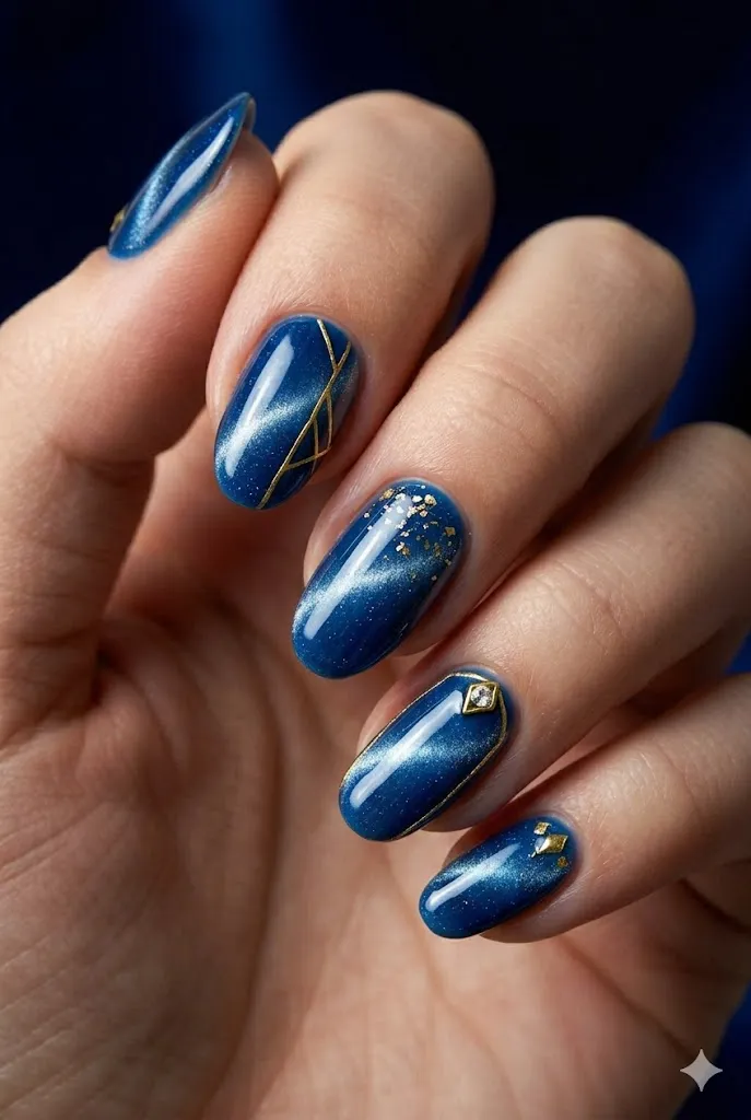 Blue Cat Eye Nails 5 4. Blue Cat Eye Nails With Gold Accents — The Jewel Toned Combination Everyone Is Saving