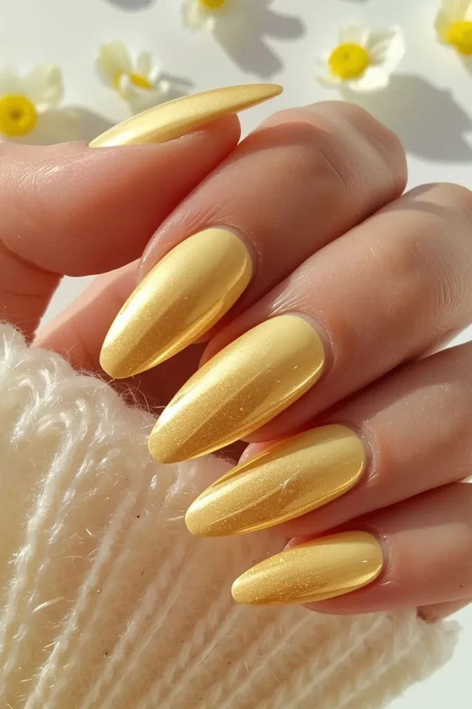 4. Butter Yellow Chrome Nails That Bring Warm Sunshine Energy to Your Fingertips