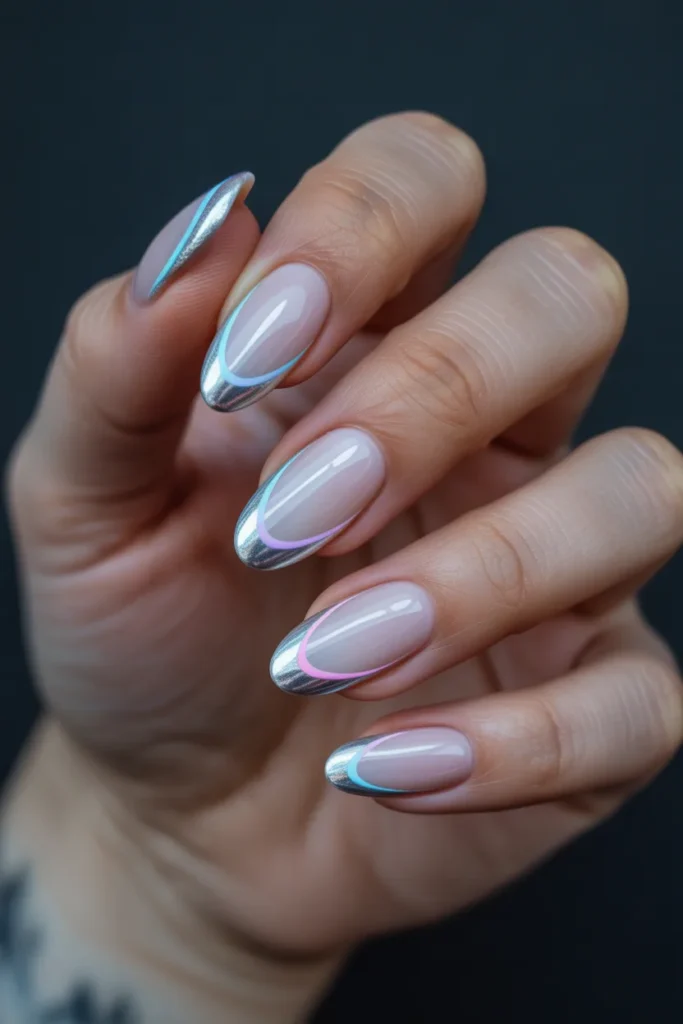 4. Chrome Aura Coachella Nails That Feel Futuristic and Free Spirited