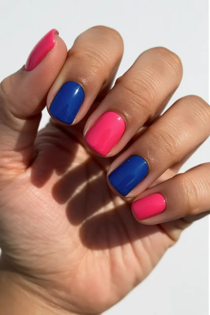 4. Pink and Blue Mismatched Set — Alternating Colours