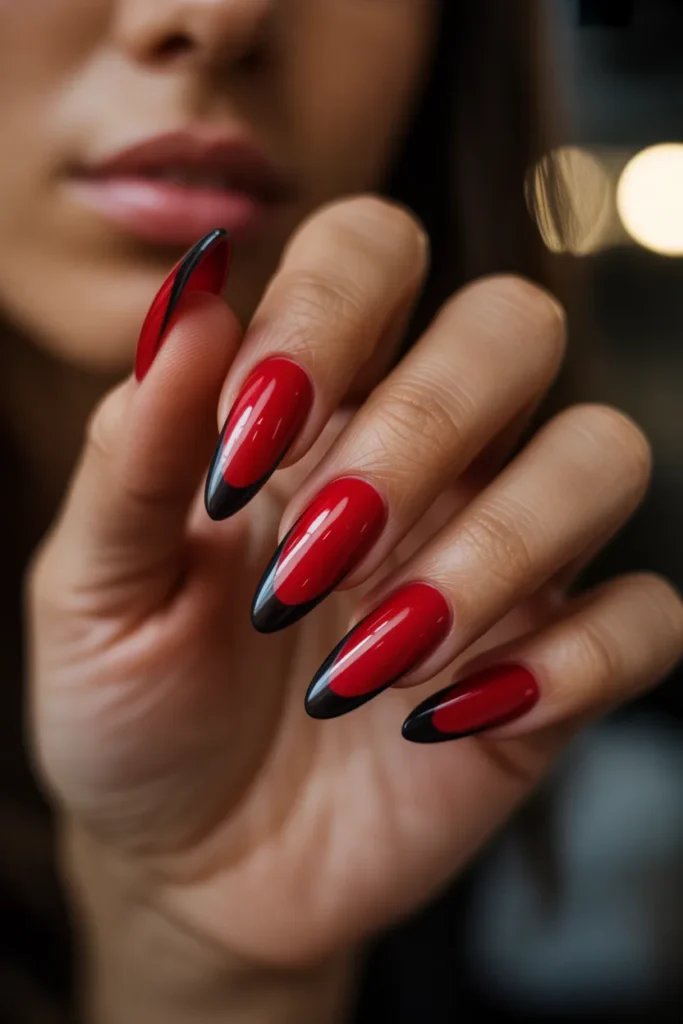 4. Red and Black French Tip Nails