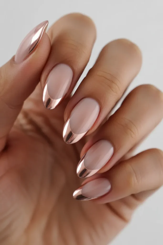 4. Rose Gold Chrome French Tip Nails