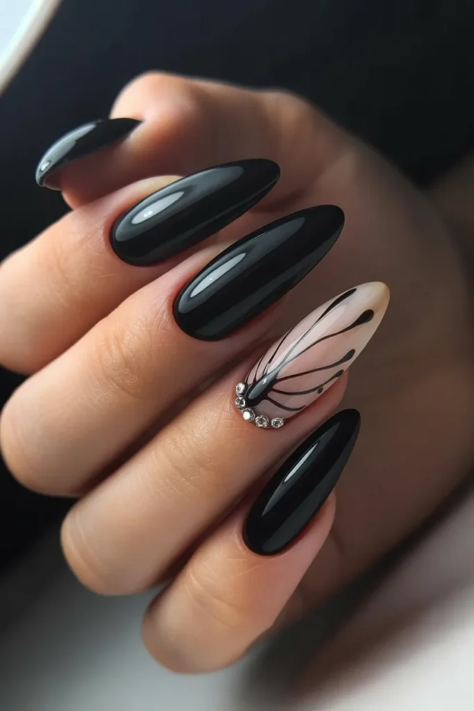5. Black Butterfly Nails