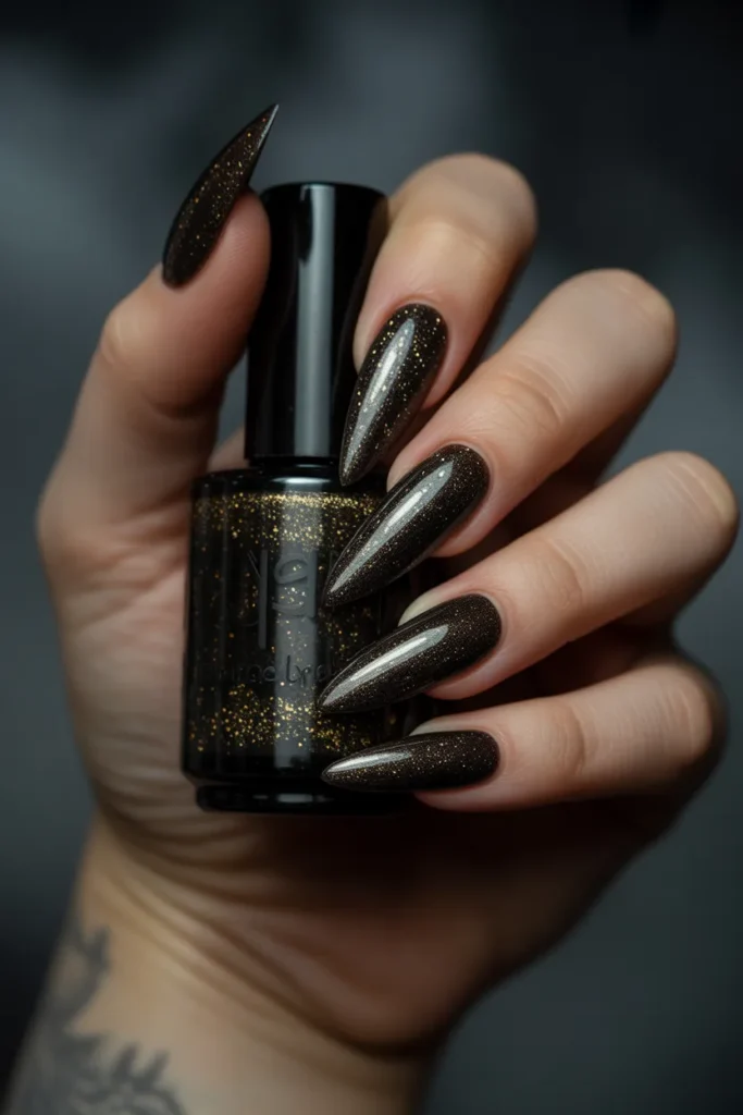 5. Black Glitter Nail Polish