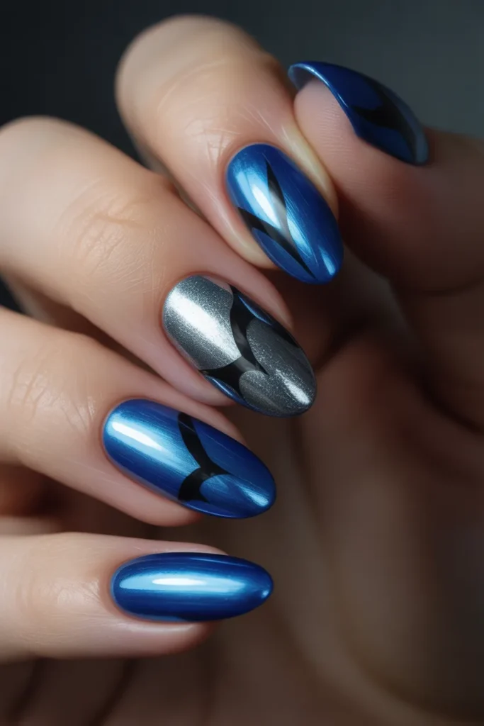 Blue Cat Eye Nails 6 5. Blue Cat Eye Nails With Chrome Finish — Two Luxury Trends in One Stunning Look