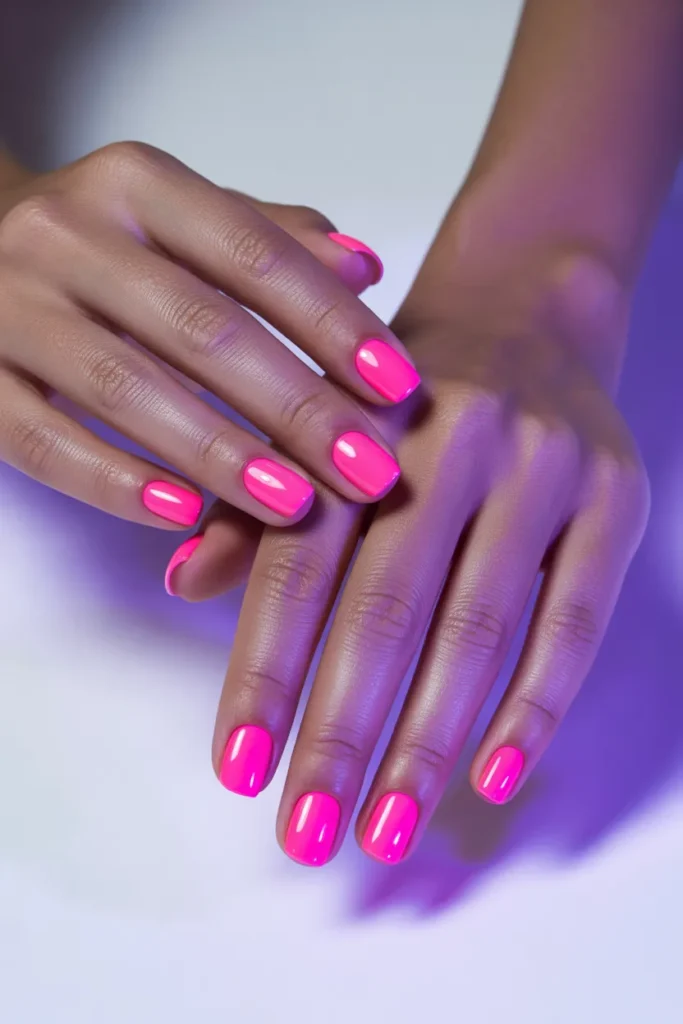 5. Gel Bright Summer Nails — Neon Pink Short Square